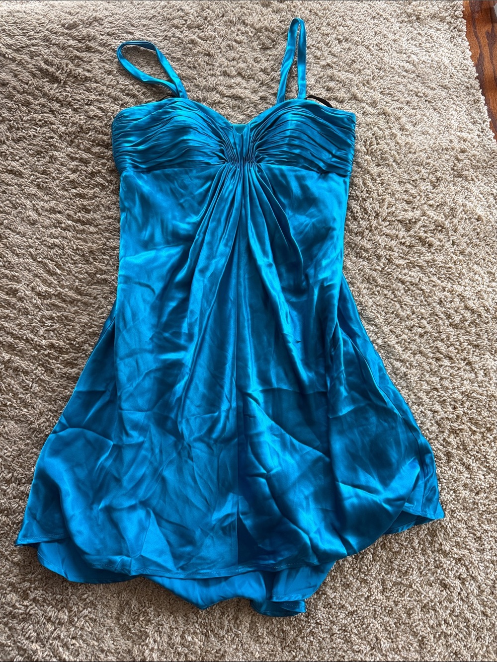 Laundry By Shelli Segal Teal Satin Spaghetti-Strap Mini Dress